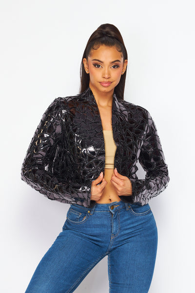 Too Chic For You Shiny Metallic Patch Work Jacket