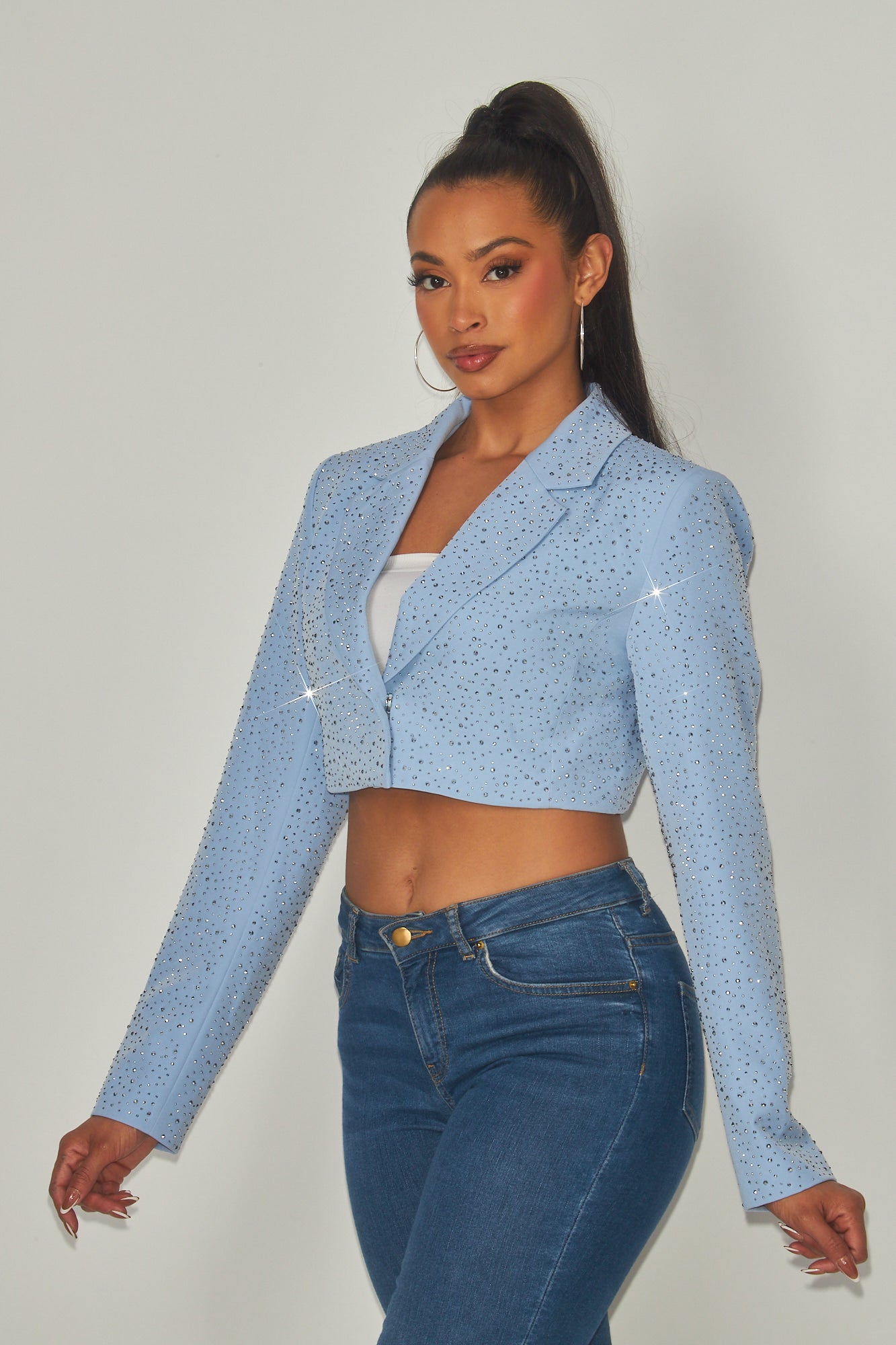 Life Of The Party Stud Cropped Notch Lapel Jacket
