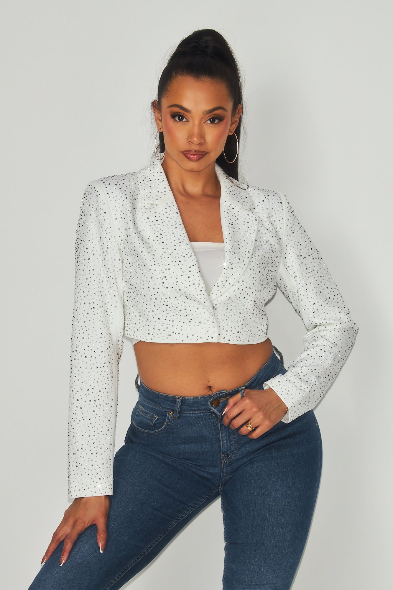 Life Of The Party Stud Cropped Notch Lapel Jacket