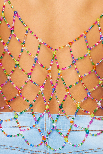 Be The Show Bejeweled Beaded Net Crop Top