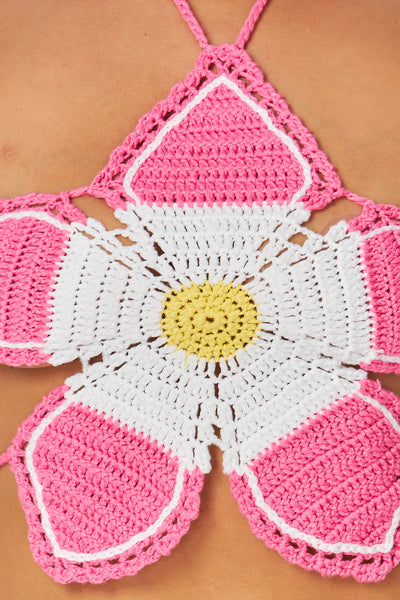 Tropical Flower Crochet Knit Halter Crop Top