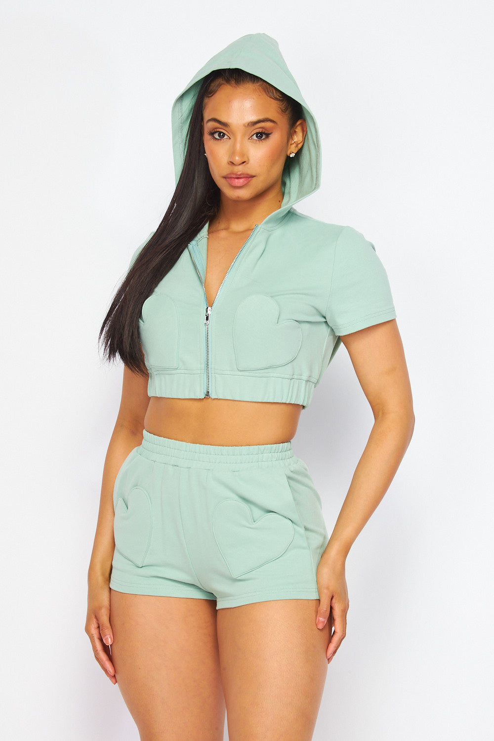 The Truth Heart Pocket Zip Up Top and Short Set