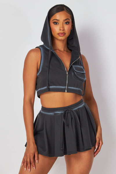 Tyla Hooded Crop Jacket & Flared Mini Skirt Set