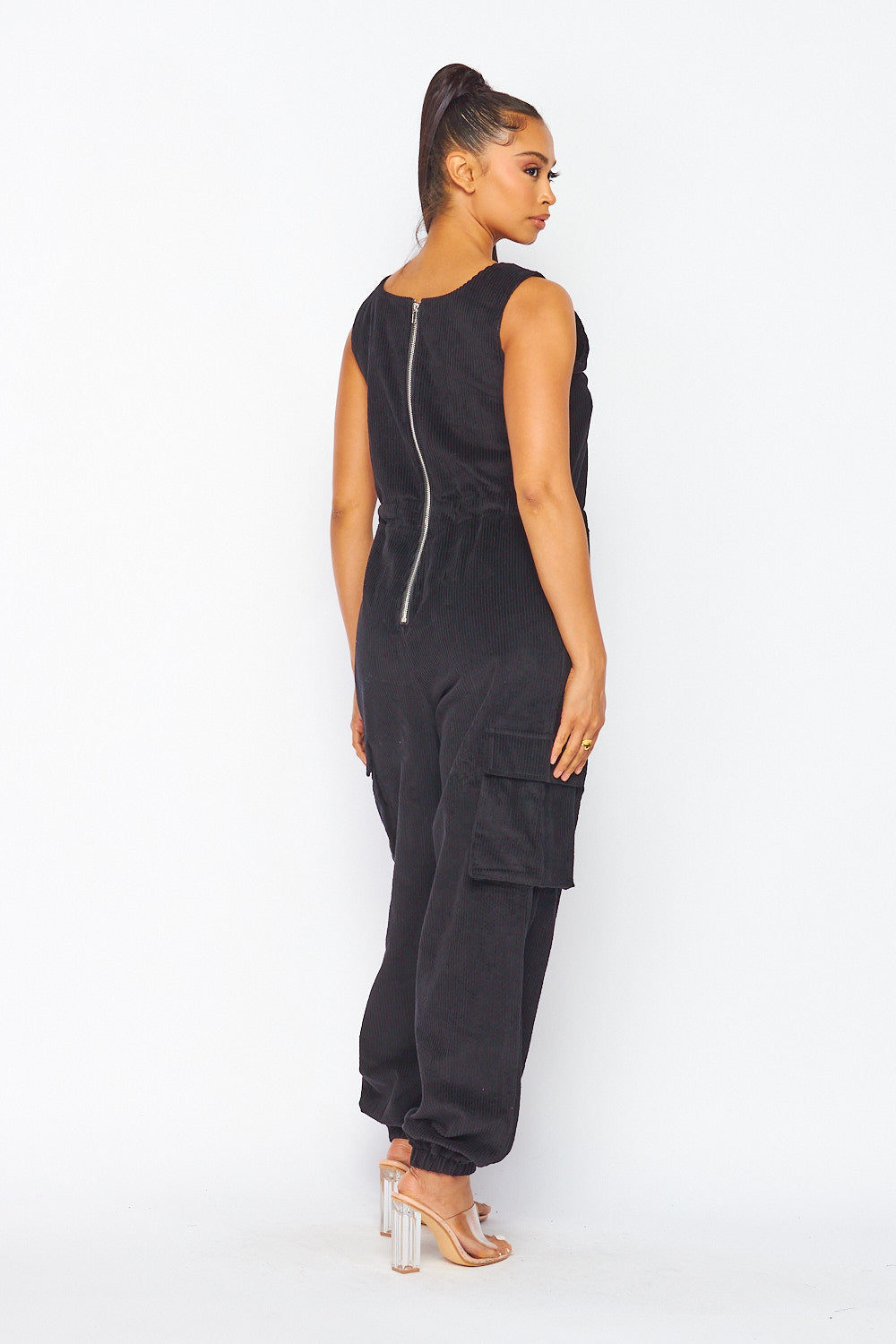 New In Town Corduroy Cargo Pocket Jogger Jumpsuit