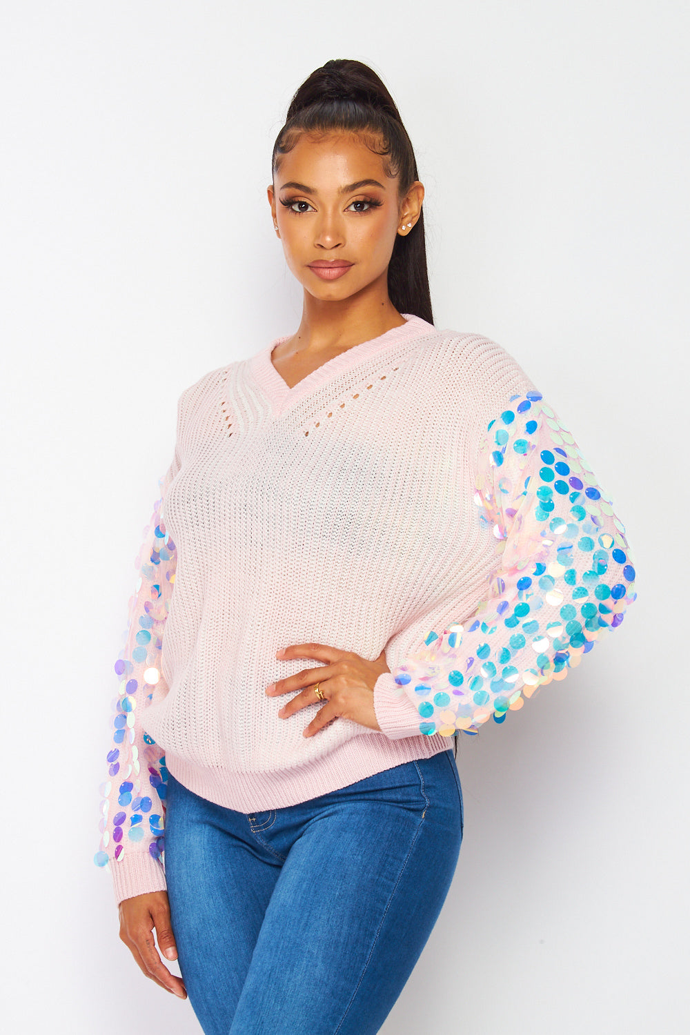 No Hurry Sequin Long Sleeve Sweater Knit Top