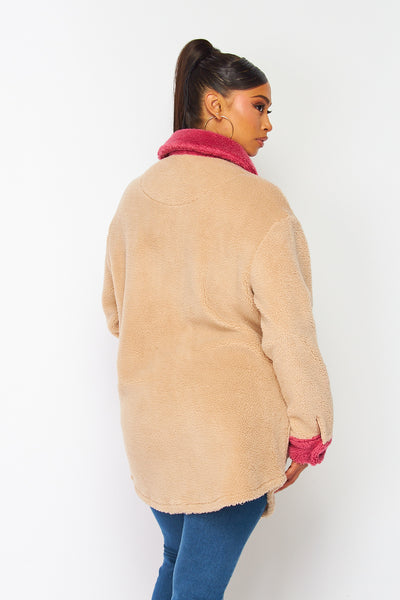 Kiara Fleece Color Block Oversized Collar Shacket