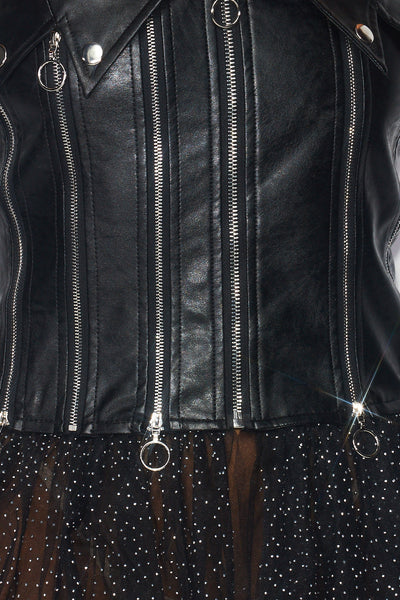 Kaylee Contrast Mesh PU Zipper Tutu Tube Dress