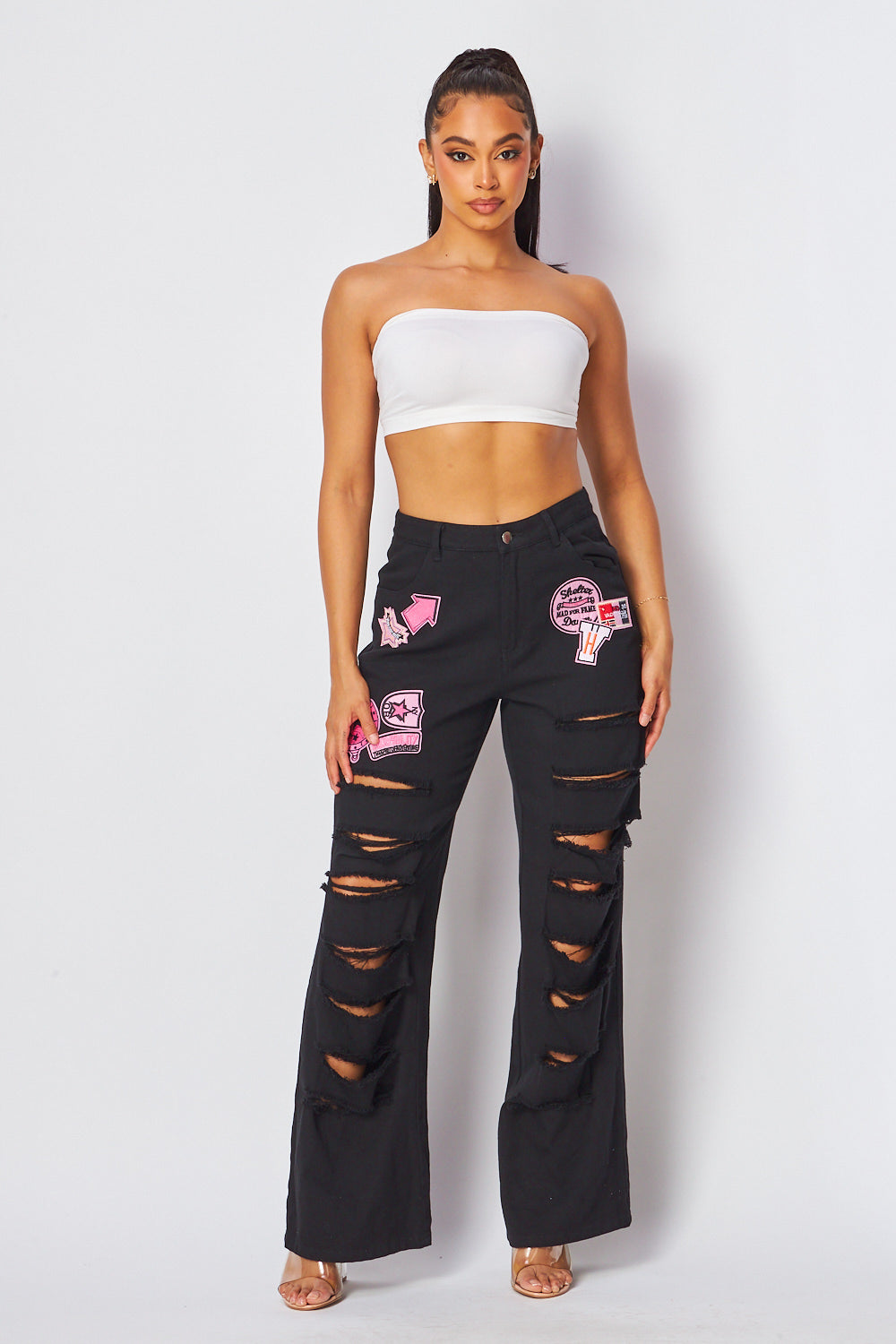 Mad Love Distressed Straight Leg Patch Pants