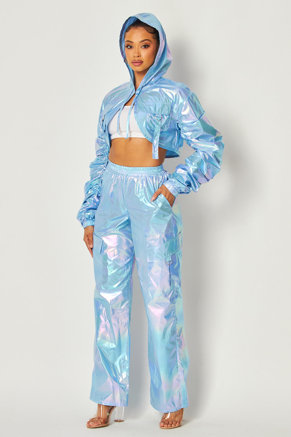 Eleanor Shiny Holographic Bolero Jacket And Pants Set