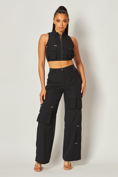 Nalini Nylon Cropped Cargo Vest & Pants Set