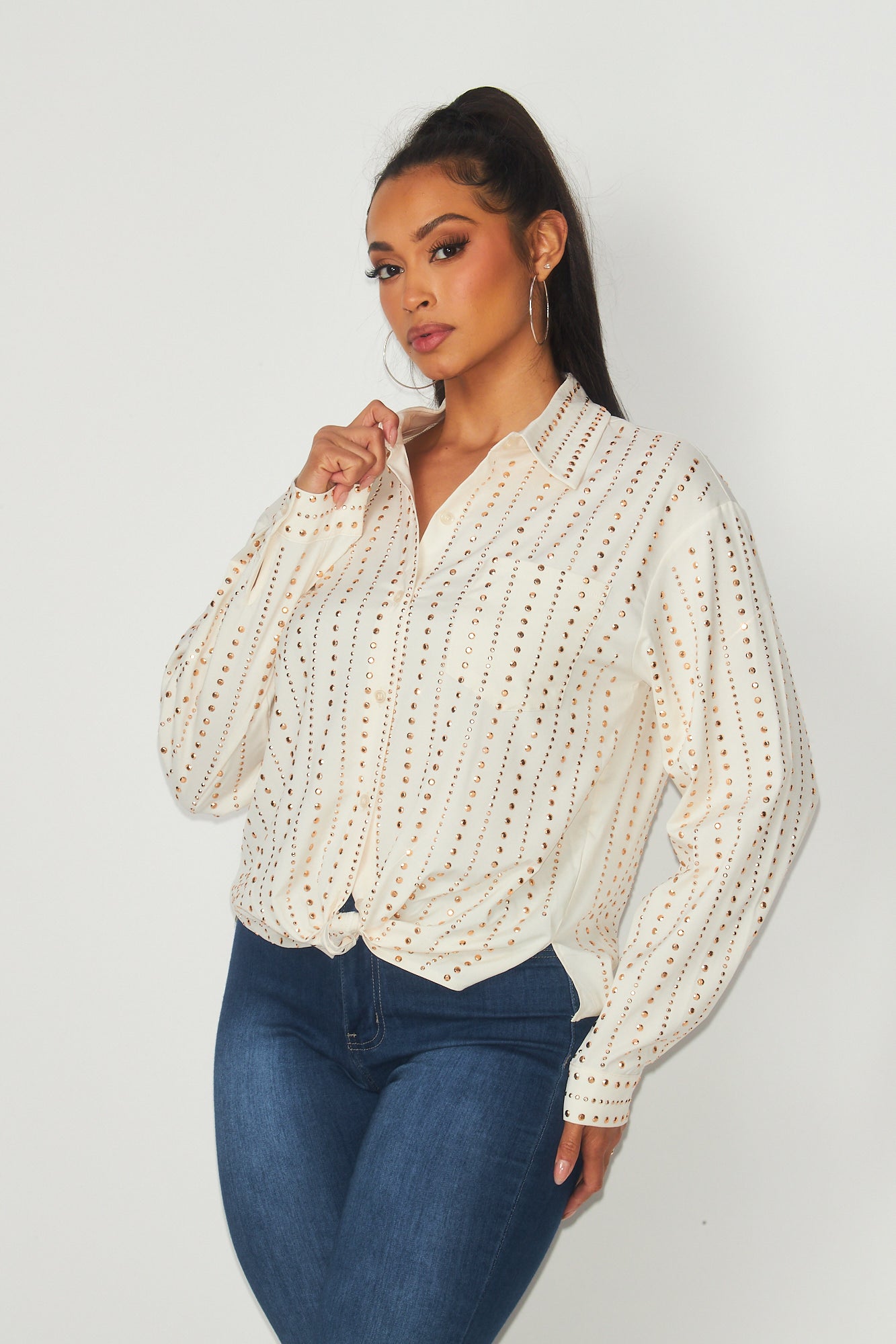 Not The Same Stud Embellished Button Up Shirt