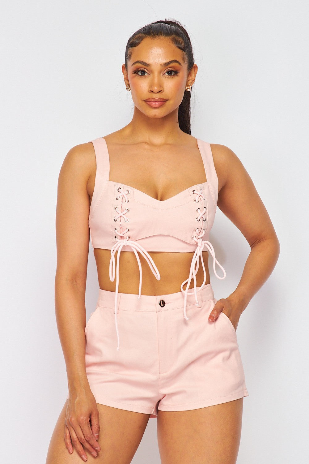 The Glow Up Cotton Crop Top Bustier and Short Set