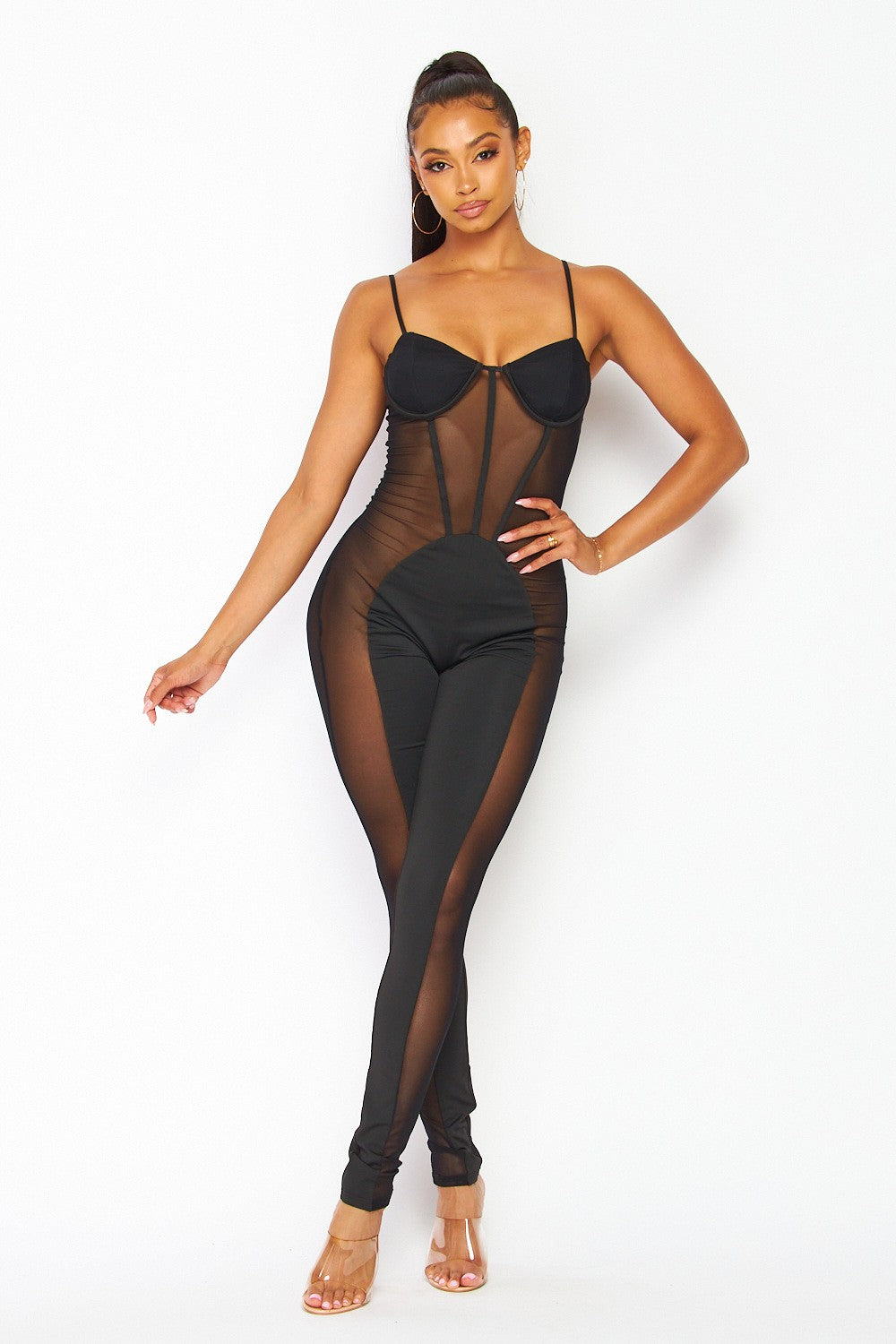 Young Forever Sheer Mesh Cutout Corset Jumpsuit