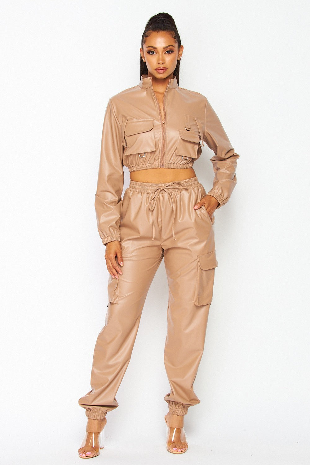 Our New Me Faux Leather Cargo Pant Set