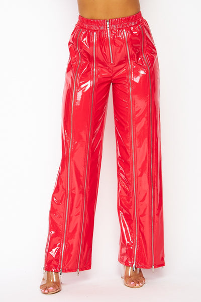 Lottie Multi Zipper Shiny Faux Leather Pants