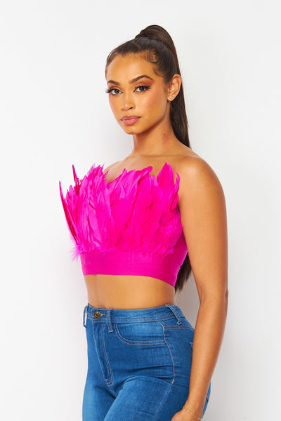Josie Faux Feather Strapless Tube Crop Top