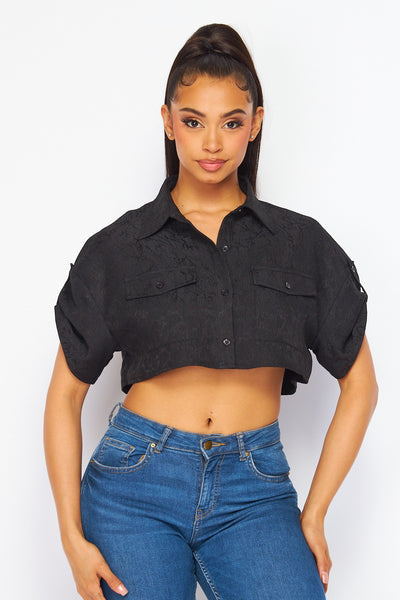 Bryony Textured Button Down Crop Top