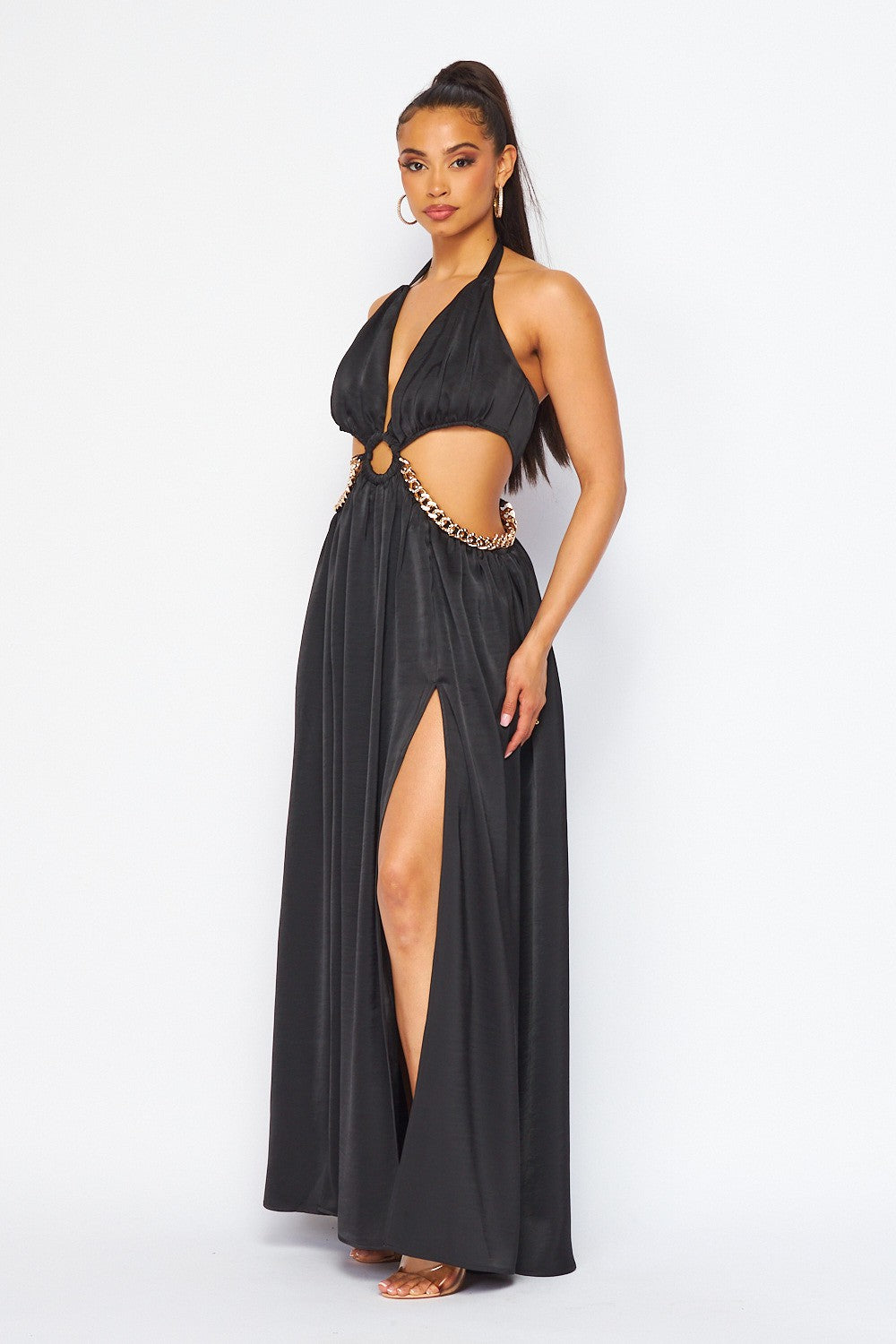 Always Poised Halter Neck Maxi Dress with Cutouts