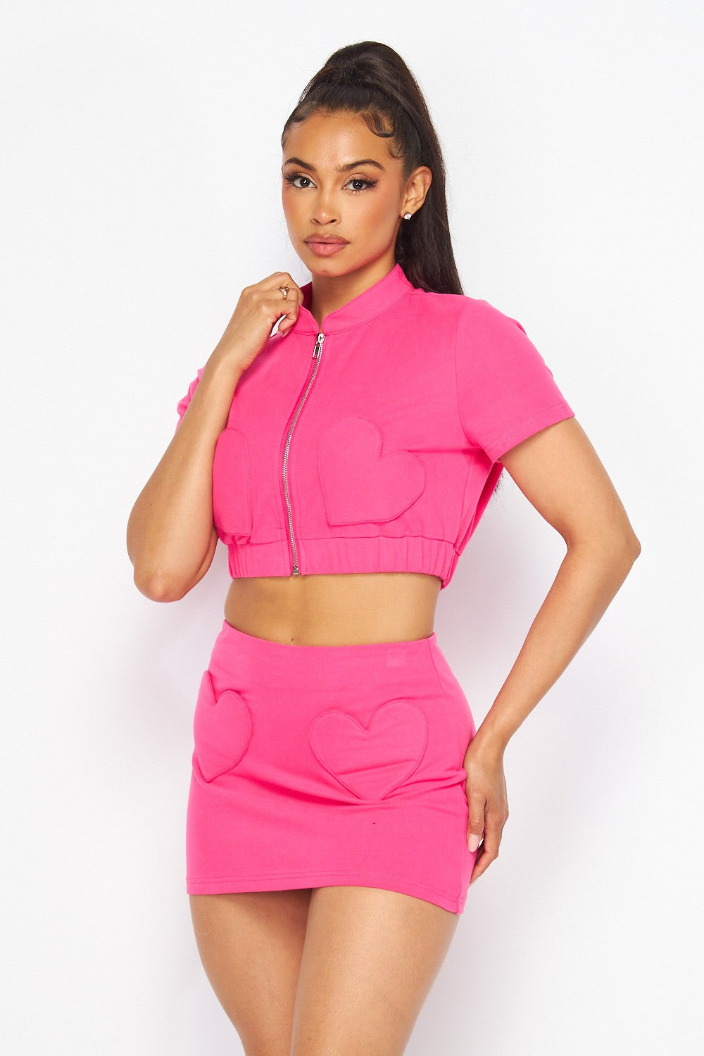 Chase Me Heart Pocket Zip Up Top and Skirt Set