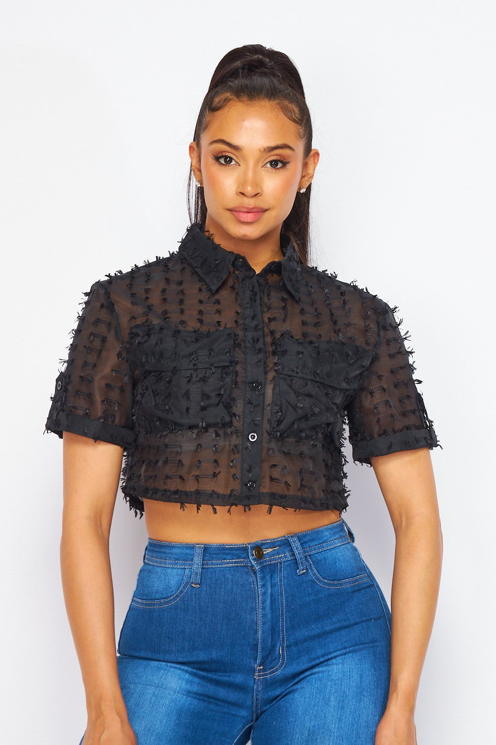 Better Than This Sheer Button Down Crop Top