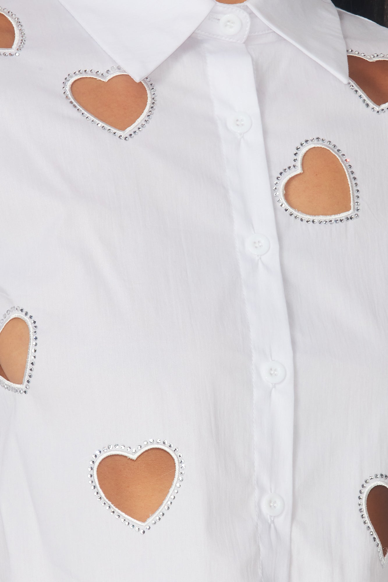 Alexa Heart Rhinestone Embellished Crop Button Up