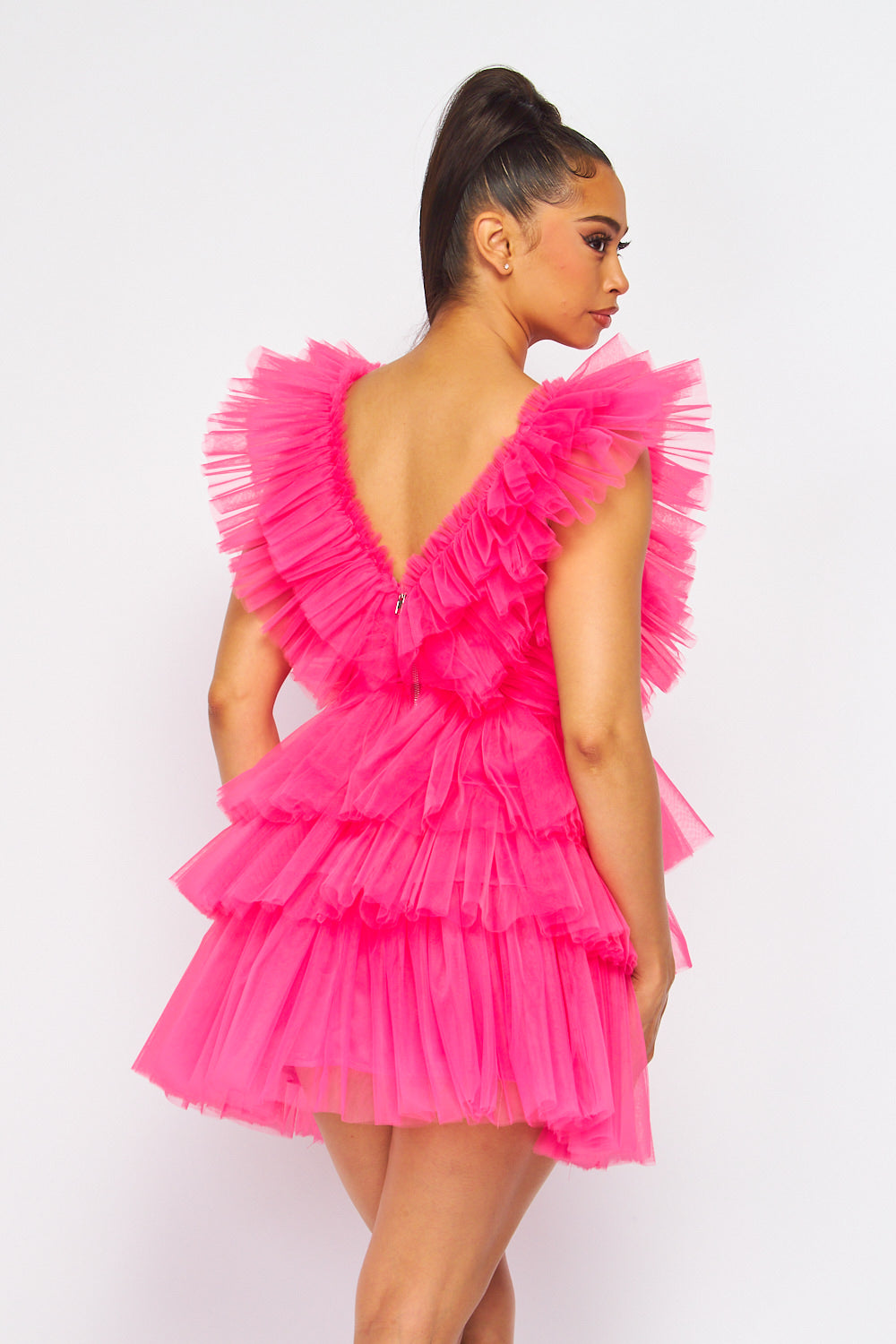 Center of Attention Tulle Tiered Mini Dress