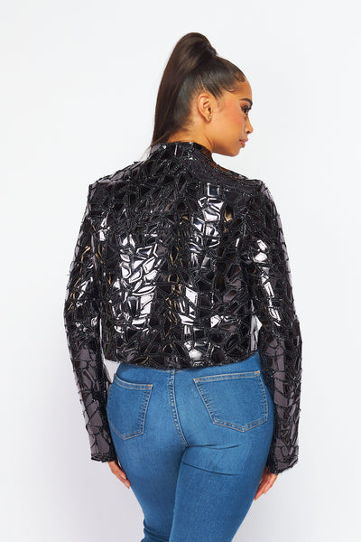 Too Chic For You Shiny Metallic Patch Work Jacket