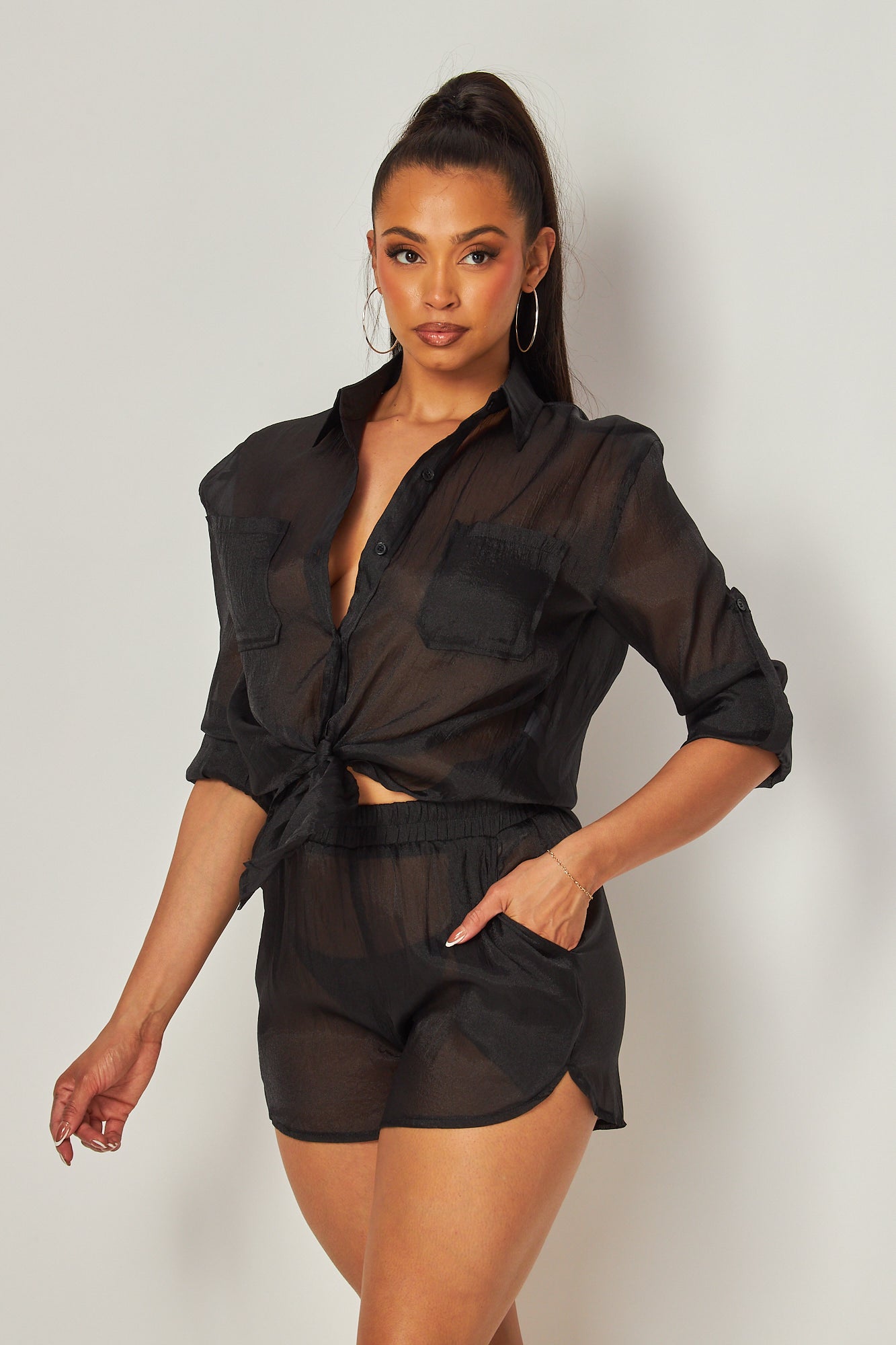 Say You Love Me See Through Button Up & Shorts Set