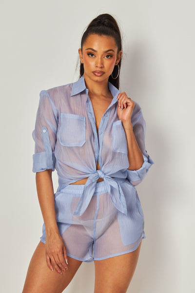 Say You Love Me See Through Button Up & Shorts Set