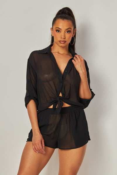 Call Me Maybe See Through Button Up & Shorts Set