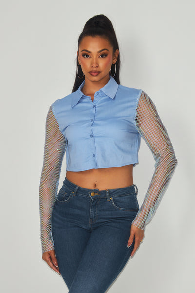 Savannah Jewel Sleeve Crop Button Up Shirt