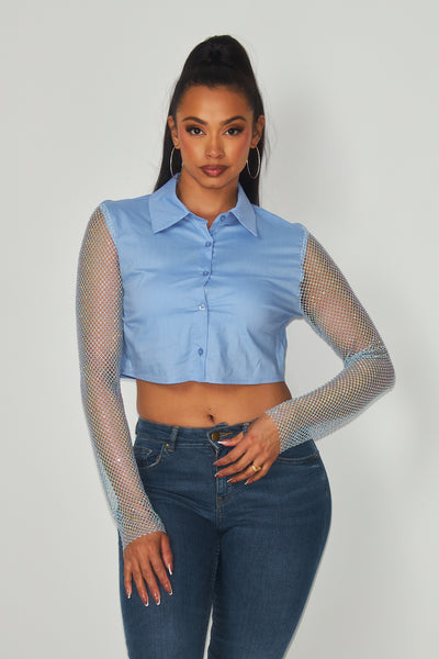 Savannah Jewel Sleeve Crop Button Up Shirt