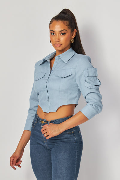 Adrianna Crop Cargo Pocket Button Up Shirt