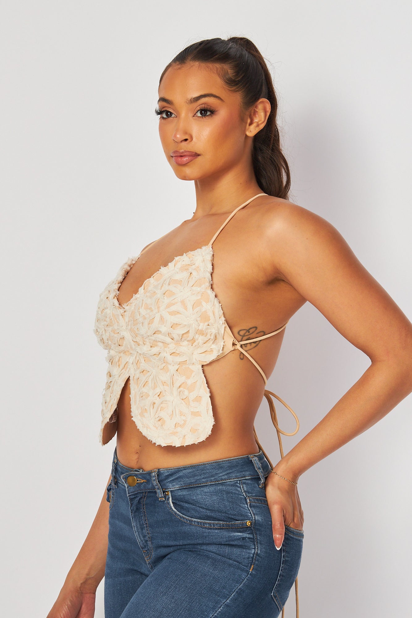 Beatrice Butterfly Backless Halter Crop Top