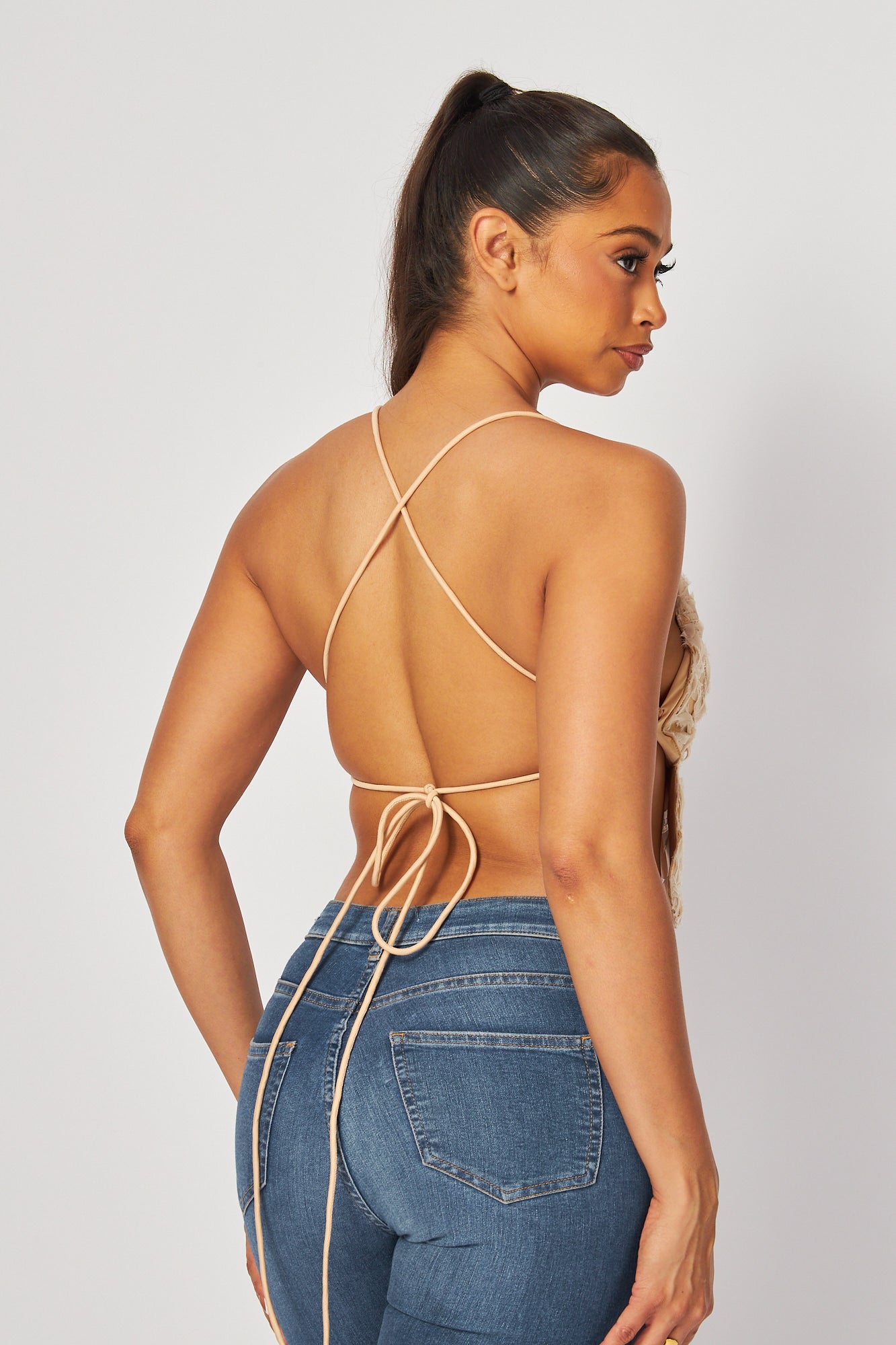 Beatrice Butterfly Backless Halter Crop Top