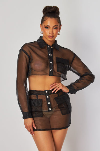 Faye Organza Sheer Button Up Top & Skirt Set