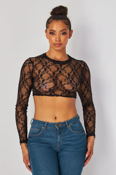 Stay Unbothered Lace Long Sleeve Crop Top