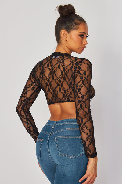 Stay Unbothered Lace Long Sleeve Crop Top