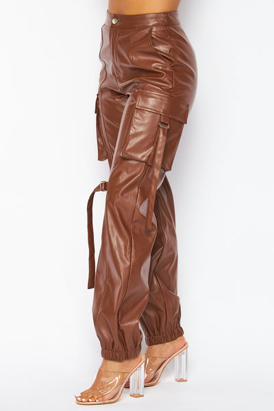 Serendipity Faux Leather Cargo Pocket Jogger Pants