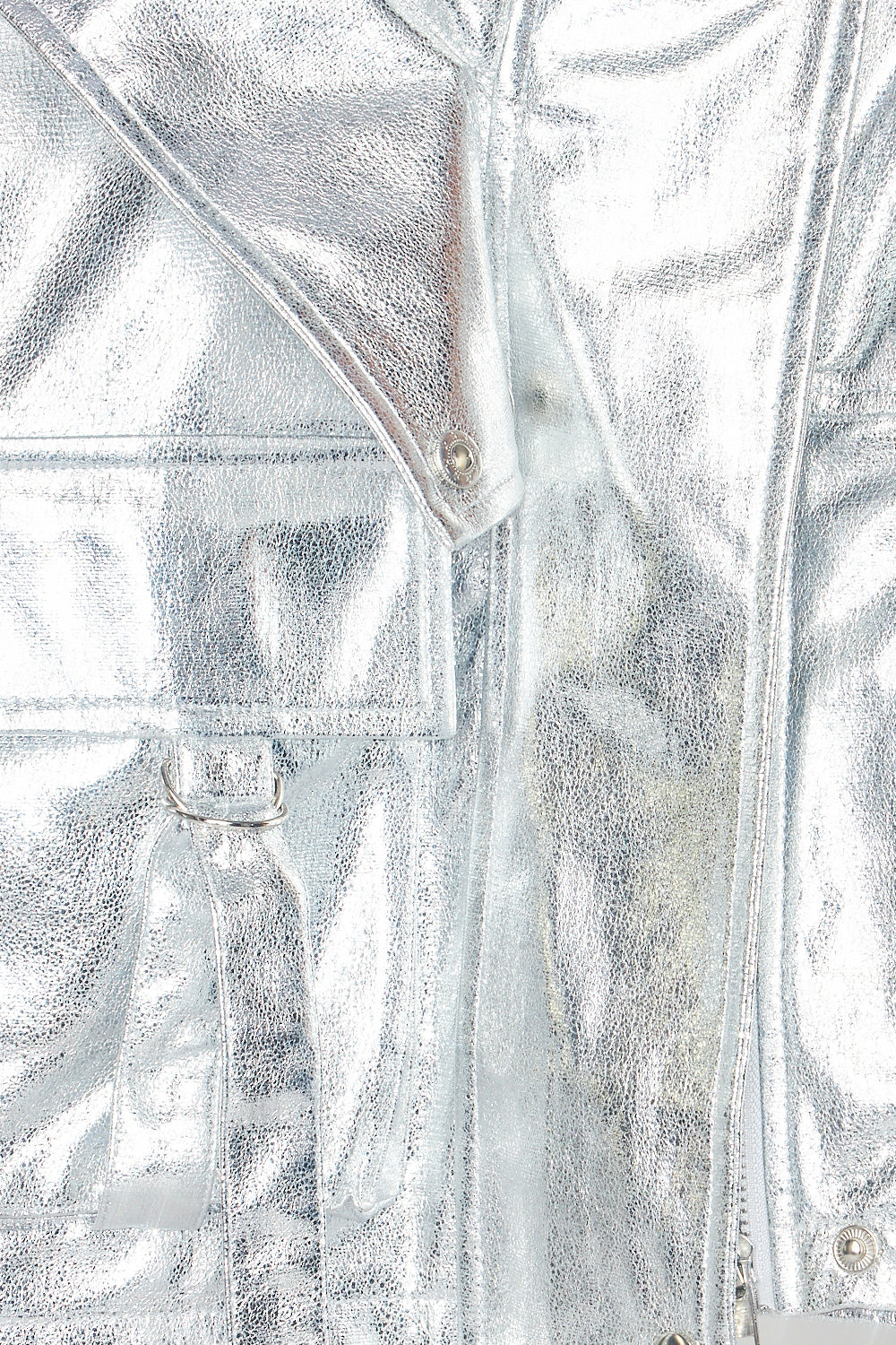 For You Shiny Metallic Hoodie Cargo Cropped Jacket