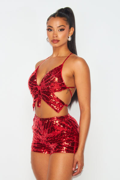 Kimani Butterfly Sequin Crop Top and Shorts Set