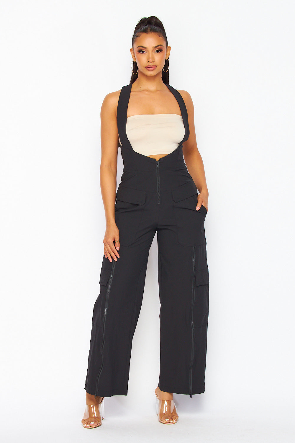 Choose Me Nylon Cargo Pocket Pant Overall Jumpsuit