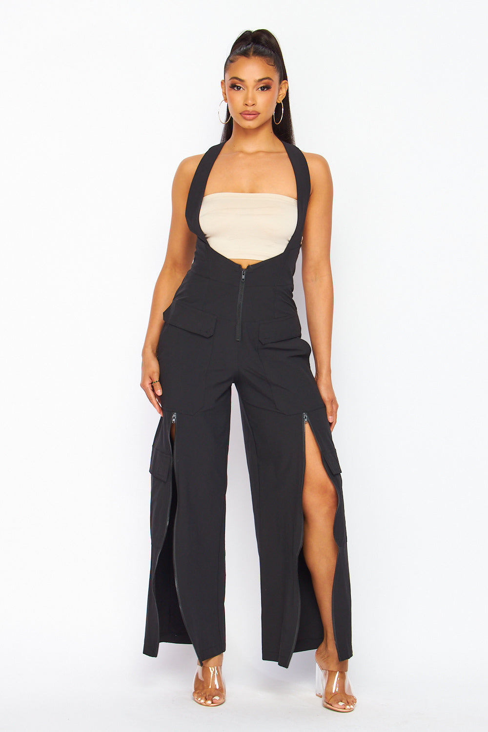 Choose Me Nylon Cargo Pocket Pant Overall Jumpsuit