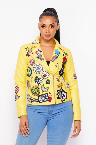 Mad About You Faux Leather Moto Patches Jacket