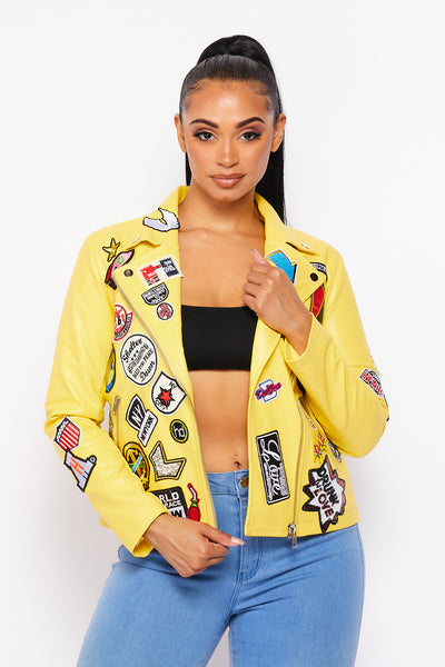 Mad About You Faux Leather Moto Patches Jacket