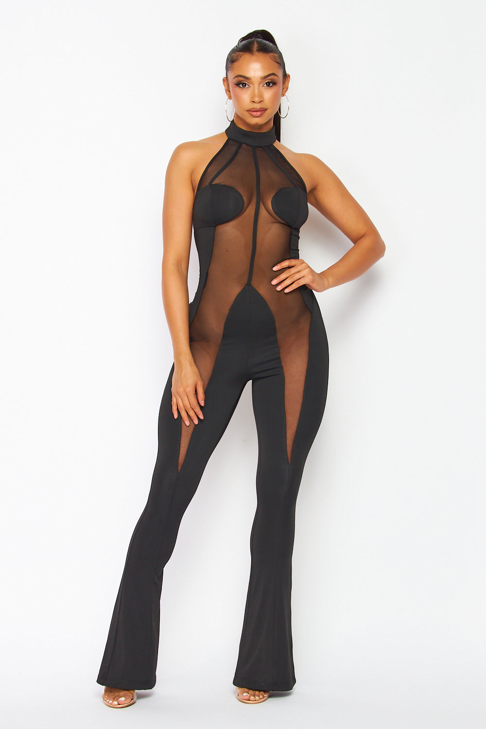 Nothing Personal Partially Sheer Mesh Jumpsuit