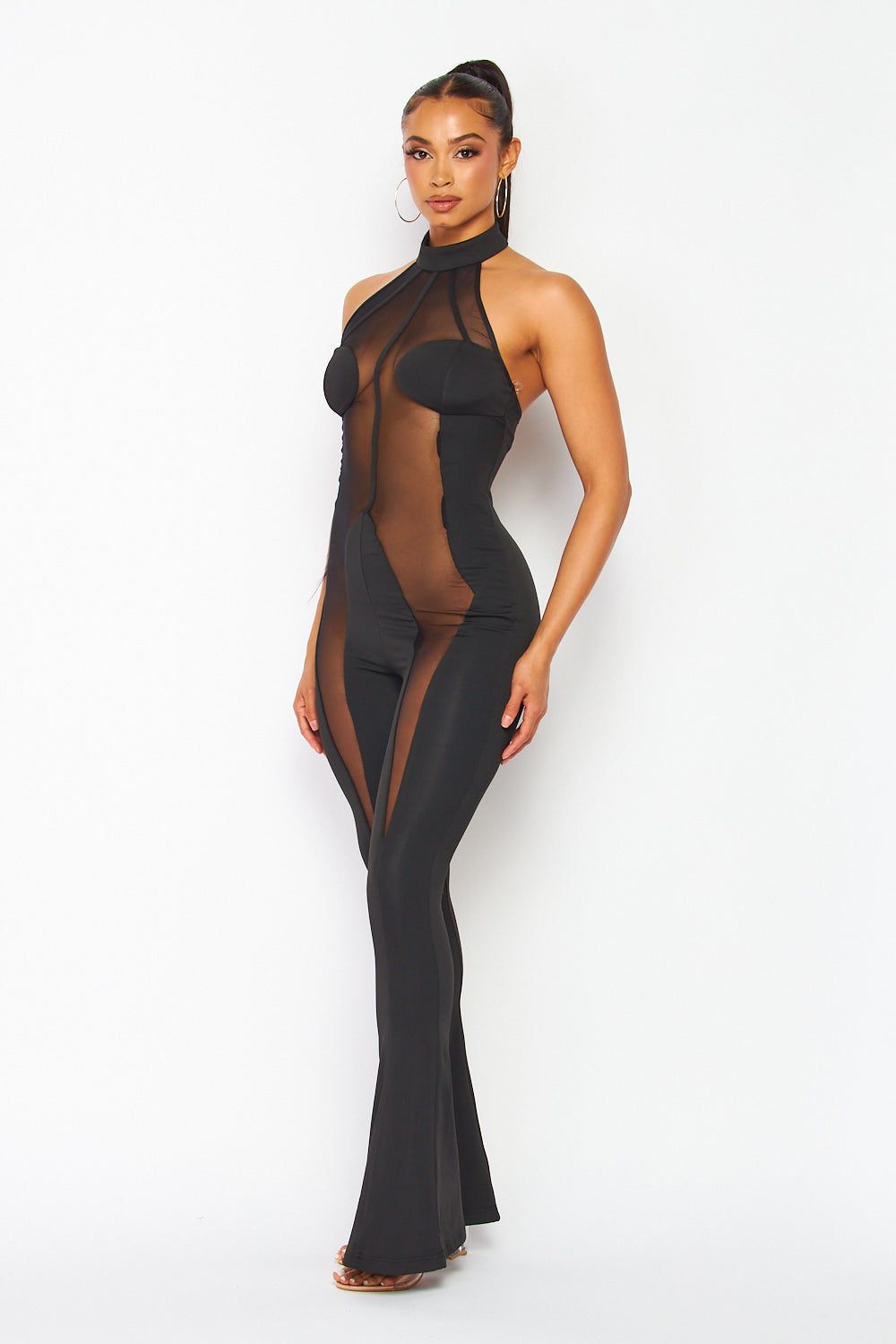 Nothing Personal Partially Sheer Mesh Jumpsuit