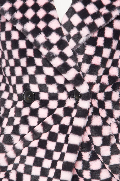 Fuzzy Feelings Checkered Print Faux Fur Coat
