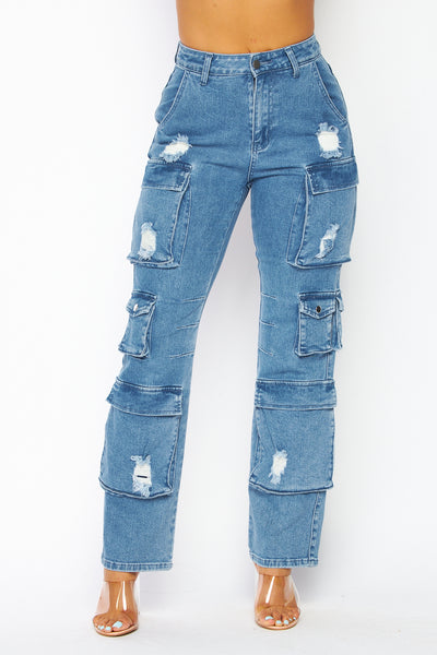 Bae Straight Leg Cargo Pocket Denim Jean Pants