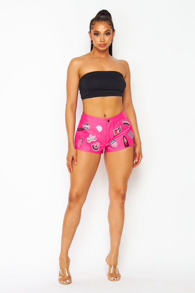 Always Winning Faux Leather Patch Mini Shorts
